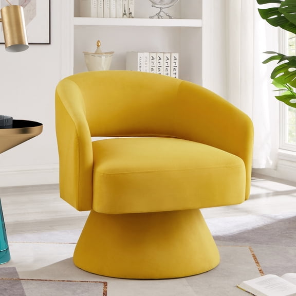 Modern Swivel Barrel Accent Chair, 360° Rotating Velvet Armchair with Open Backrest - Comfortable Single Seating for Living Room, Bedroom & Homerest, in Yellow
