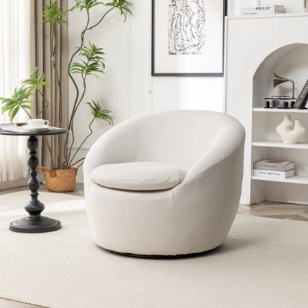 Modern Swivel Barrel Chair - 360° Rotation - Bouclé Fabric - 250lb Capacity