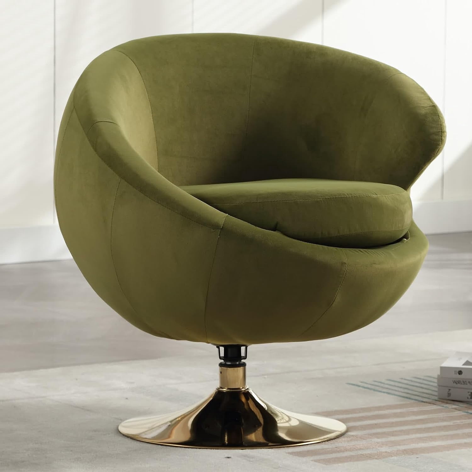 Modern Swivel Barrel Chair, Green Velvet Round Accent Chair, 360 Swivel ...