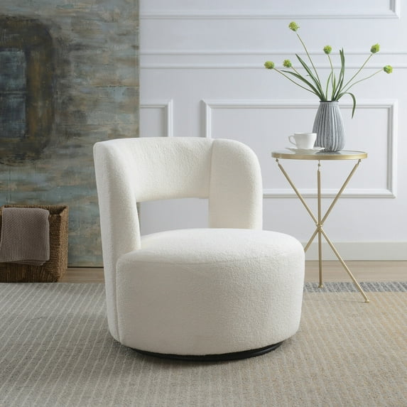 Modern Swivel Barrel Chair Teddy Fabric Upholstered 360 Degree Rotating Accent Armchair for Living Room Bedroom Nursery in Cream