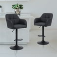 thumbnail image 1 of Modern Swivel Barstools Set of 2 Leather Counter Height Barstools with Armrest Upholstered Adjustable Bar Chair with Metal Base Footrest for Kitchen Island/Home Bar/Dining Room, Dark Grey, 1 of 8