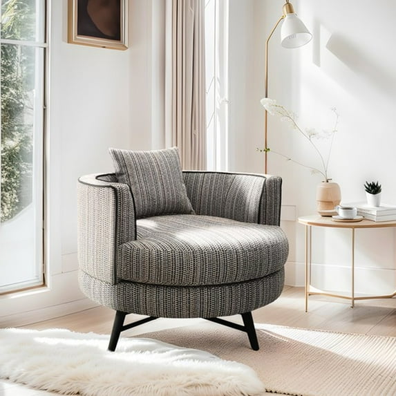 Modern Swivel Chair With Solid Wood & Plywood, High Density Foam Padding, Metal Base, 250 Lbs Max Load Capacity, No Assembly Needed Plywood Armchair, Foam, 360 Degrees Movement, Weight Support,