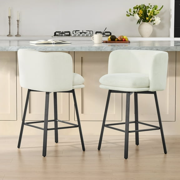 Spruce & Spring Modern Swivel Counter Stool with Barrel-Back Design and Upholstered Seat BeigeSet of 2, Beige