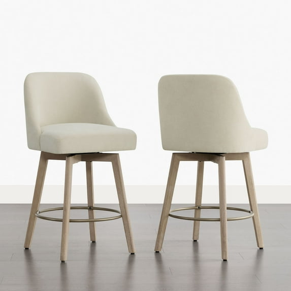 Spruce & Spring Modern Swivel Counter Stool with Upholstered Seat and Rounded Back for Kitchen or Bar Set of 2, Ivory