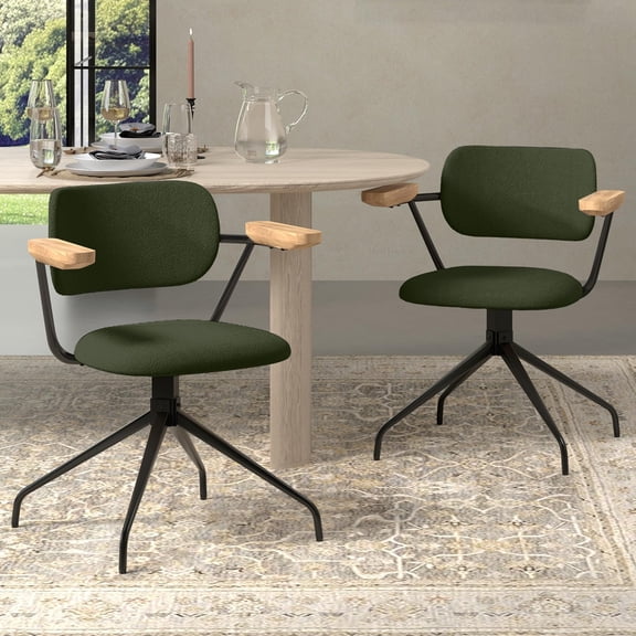 Modern Swivel Dining Chairs Set of 2 with Arms,Upholstered Comfortable Dining Room Chairs, Wooden Armrests & Sturdy Metal Frame, Stylish Kitchen & Dining Table Chairs for Modern Décor