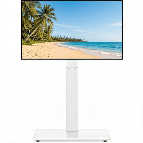 Modern Swivel Floor TV Stand for LCD LED TVs up to 70 Inch, VESA Mount Compatible, White