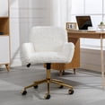 thumbnail image 1 of Modern Swivel Home Office Chair, Mid-Back Artificial Rabbit Hair Upholstered Computer Desk Chair Armchair with Gold Metal Legs & Universal Wheels, Adjustable Height 360 Swivel Vanity Task Chair, Beige, 1 of 7