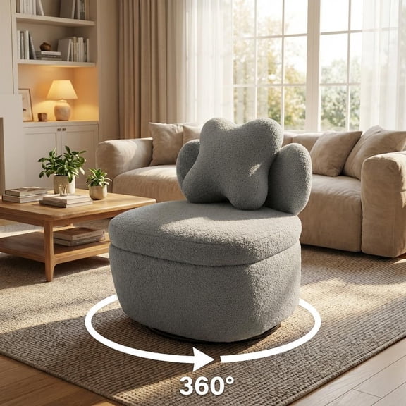 Modern Swivel Lounge Chair with Storage - Soft Smooth Upholstery - 360° Rotation - Sturdy 300 lbs Support - Easy Assembly - Perfect for Living Room, Bedroom,