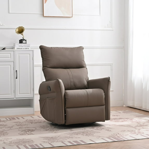 Modern Swivel Rocker Recliner Chair with 360° Rotation and Lumbar Support, Compact Design for Living Room, Nursery or Home Theater, Brown