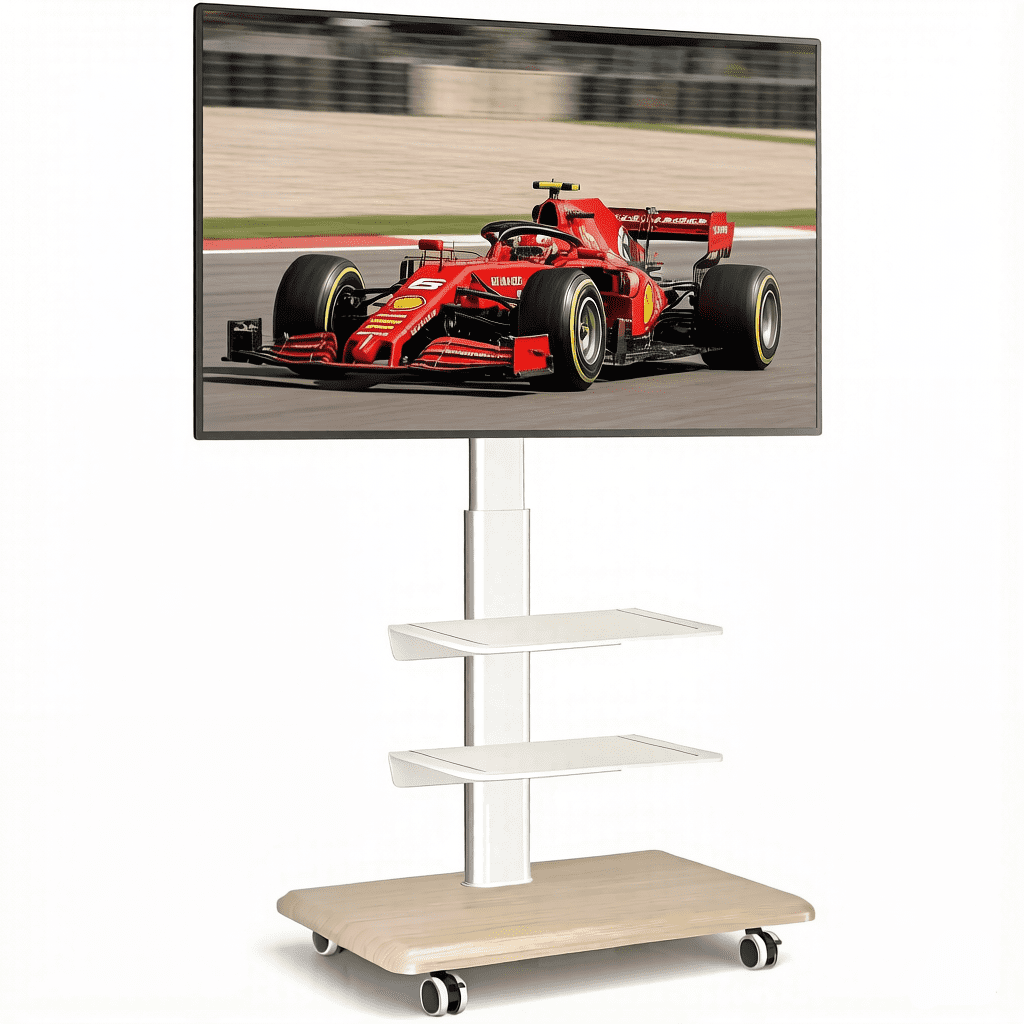 TAVR Furniture Modern Swivel Rolling TV Stand Height Adjustable for 40-75 inch TVs, Portable Floor TV Stand for Bedroom, Living Room, Office, White