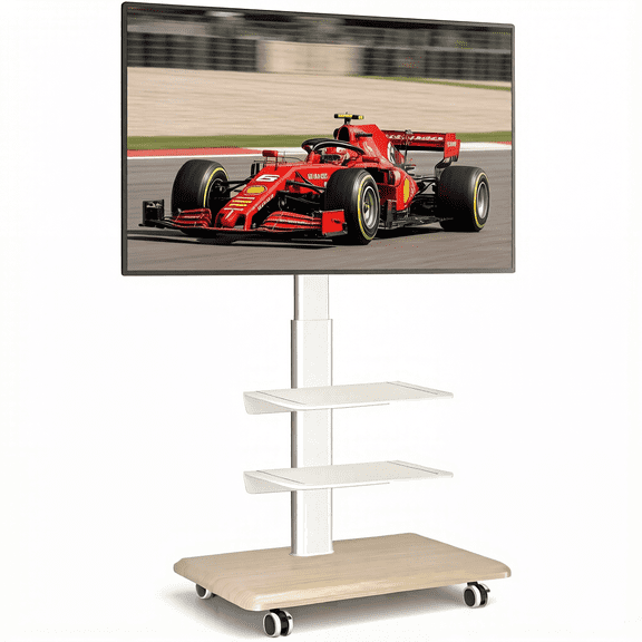 TAVR Furniture Modern Swivel Rolling TV Stand Height Adjustable for 40-75 inch TVs, Portable Floor TV Stand for Bedroom, Living Room, Office, White