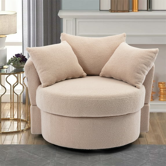 Swivel Barrel Chair,Modern Swivel Accent Chair,Upholstered Linen Fabric Chair,Leisure Single Sofa Chair,Lounge Chair with Padded Seat and Sturdy Metal Base for Living Room Office,Camel