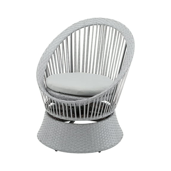 Modern Swivel Wicker Lounge Chair with Rattan Iron Frame Round Design for Living Room Patio Balcony