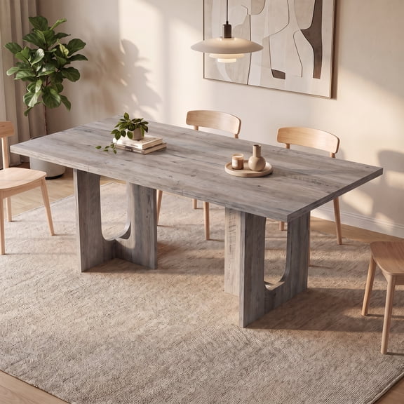 Modern T-Shaped Dining Table for 6-8 People, 71" Rectangular Farmhouse Kitchen Table - Vintage Gray, 1.8 Meters