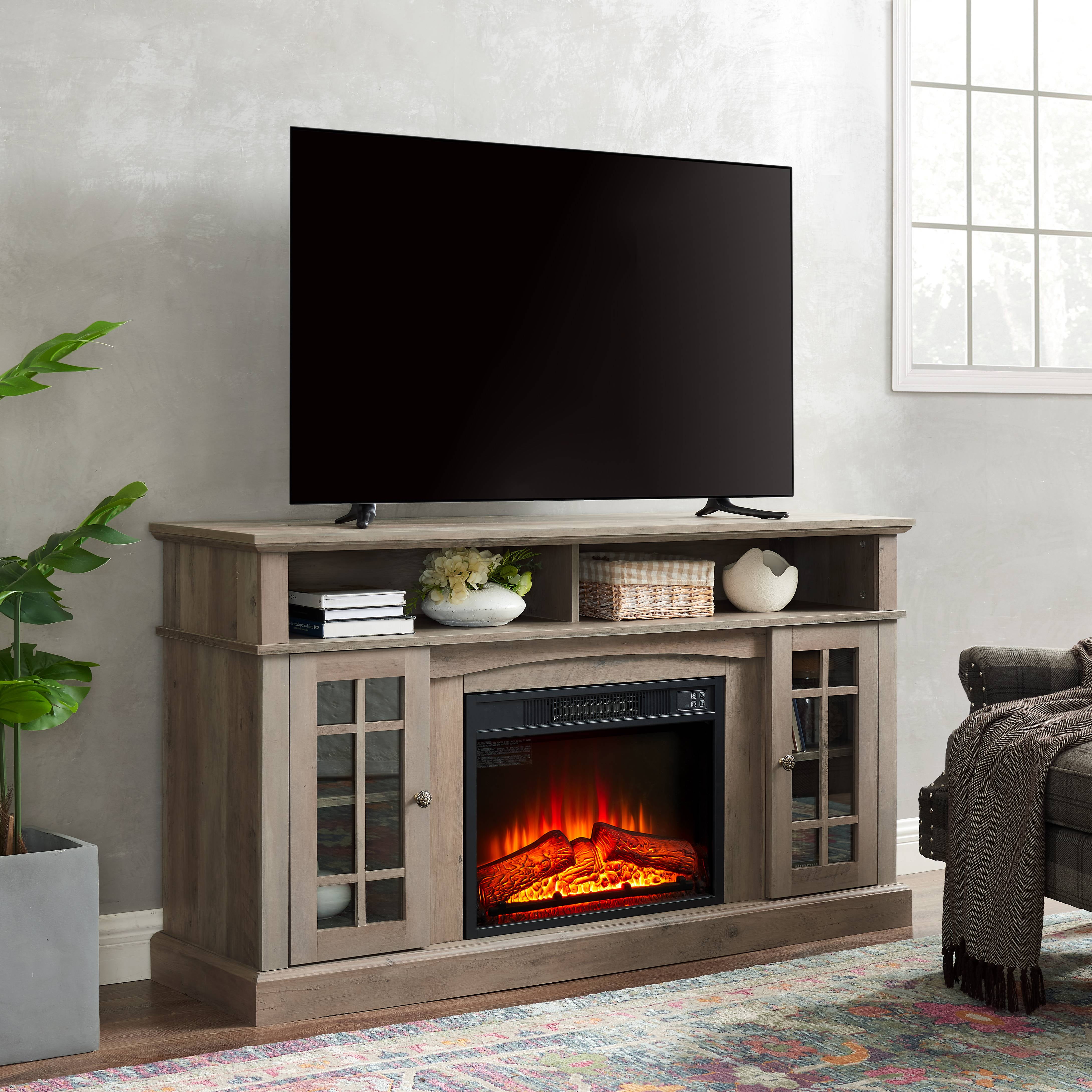 Gray TV Stand with Fireplace Double Glass Doors 8 UK Ubuy