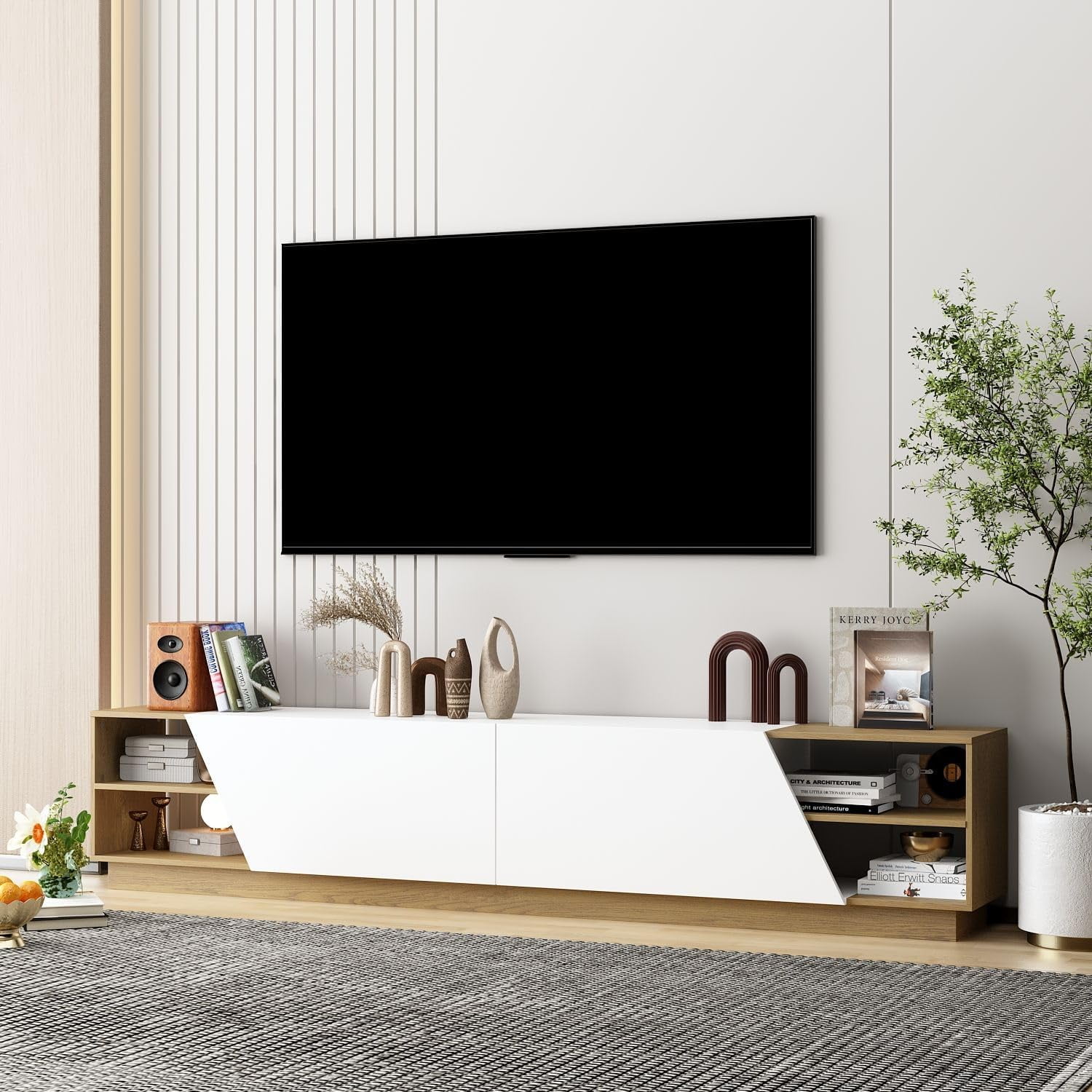 Modern TV Console TV Stand with Open Shelves, Media Storage Console
