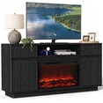 thumbnail image 1 of PAPROOS Fireplace TV Stand for 70 Inch TV, 64'' Wide Wood TV Cabinet with 30'' Electric Fireplace, Modern Fluted Entertainment Center TV Console Table for Living Room, Black, 1 of 8