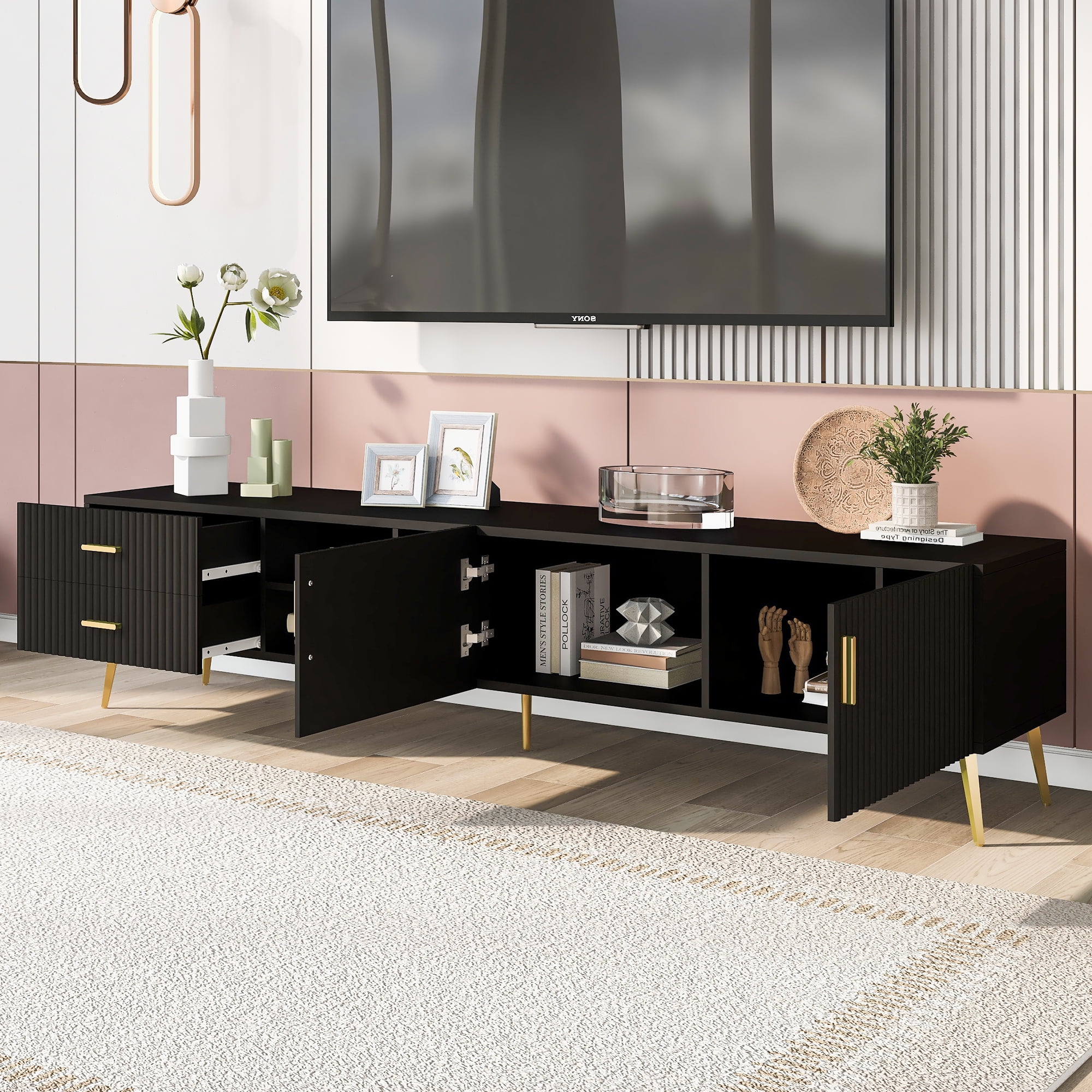 Modern TV Stand with 5 Champagne legs - Durable, stylish, spacious ...