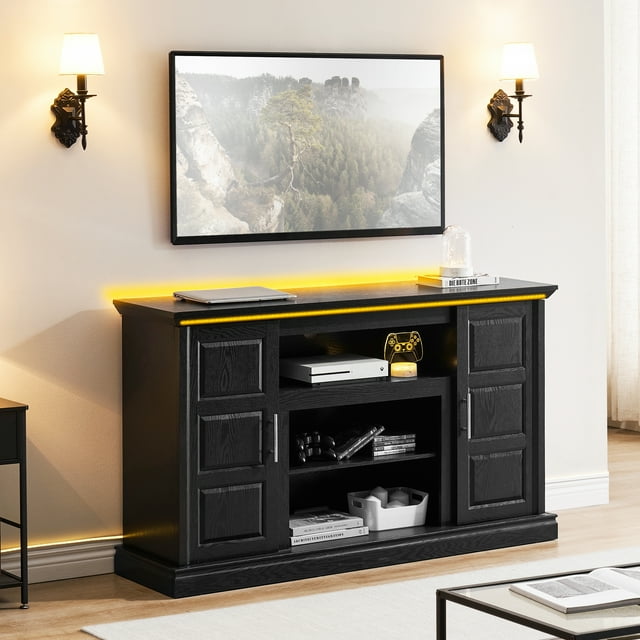 Modern TV Stand for 65 Inch TV, Entertainment Center with LED Light and