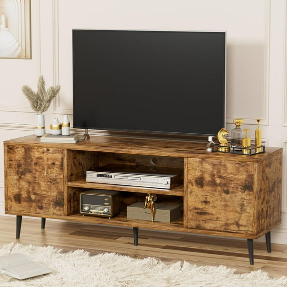 Modern TV Stand for 65" Television, Entertainment Center with Two Storage Cabinets, Retro Style Media Console for Living Room, Bedroom, Office, 58 Inch