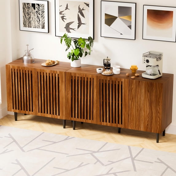 Modern TV Stand, 78.7" Storage Cabinet with 5 DIY Doors and Adjustable Shelf, Sideboard Coffee Bar Cabinet with Solid Wood Feet for Kitchen,Dining Room,Living,Brown