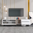 thumbnail image 1 of Modern TV Stand for 80" TV, Entertainment Center with Drop Down Doors Design and Cable Management, Multi-Purpose TV Console Table with Concealed Storage and Adjustable Shelf for Living Room, White, 1 of 9