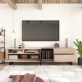 thumbnail image 1 of Modern TV Stand for 80" TV, Entertainment Center with Drop Down Doors Design and Cable Management, Multi-Purpose TV Console Table with Concealed Storage and Adjustable Shelf for Living Room, Natural, 1 of 9