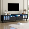 thumbnail image 1 of Harper & Bright Designs Modern TV Stand for 80 inch TV with LED Light, Wood TV Storage Cabinet with Fluted Glass Doors, Entertainment Center Media Console with Solid Wood Legs for Living room, 1 of 20