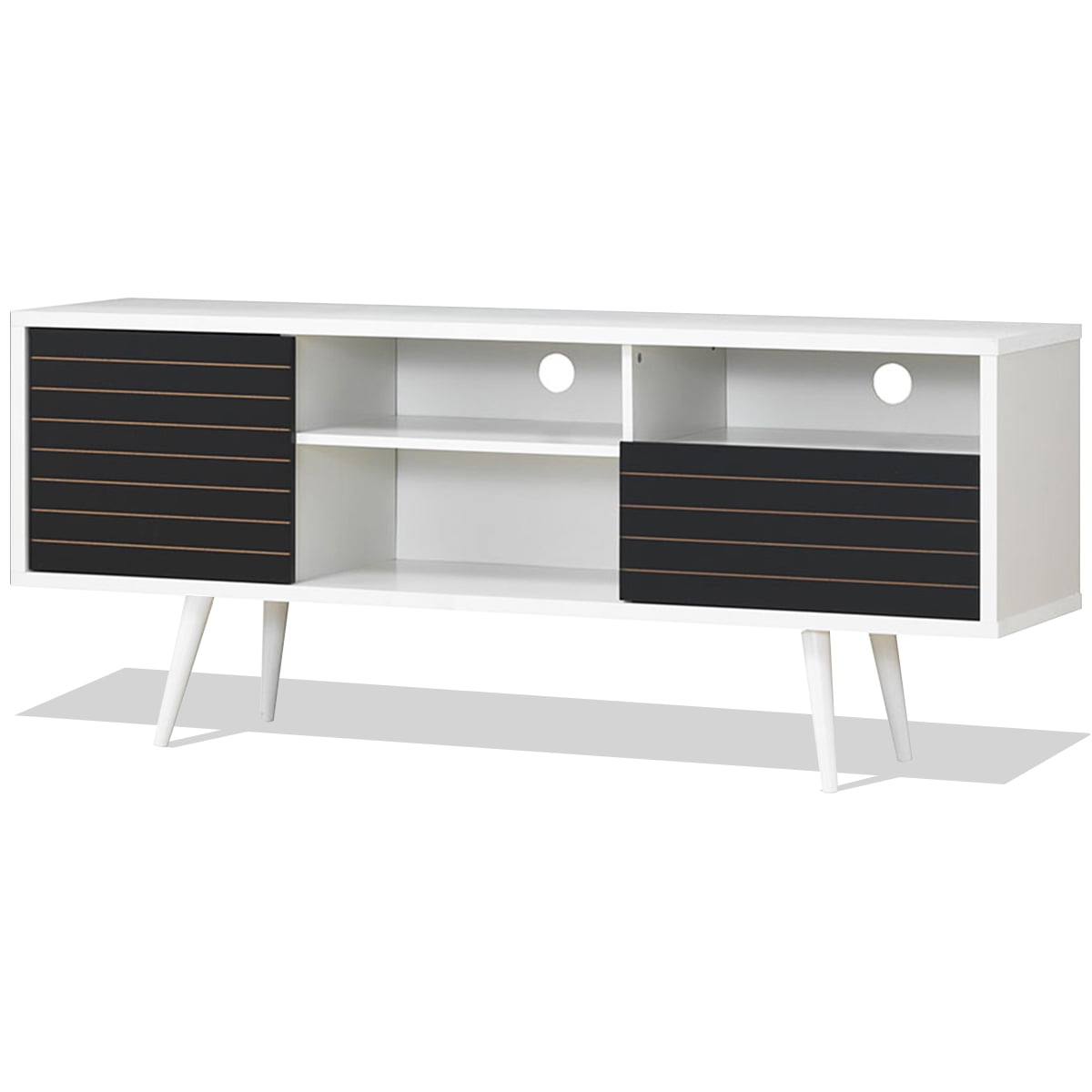 Modern Black and White MDF TV Stand with Cabinet and Shelves