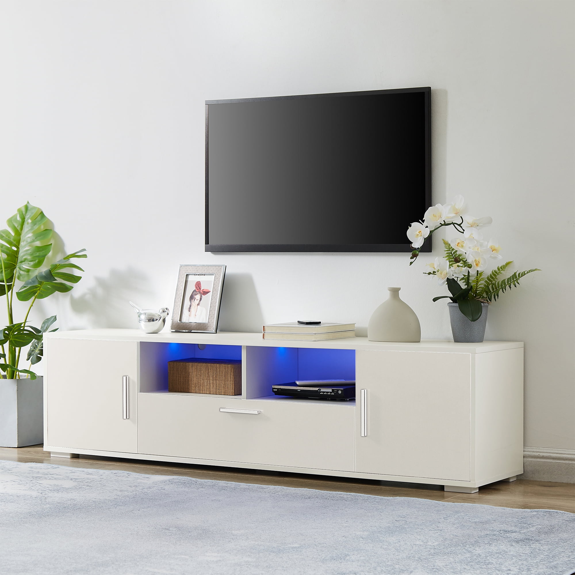 Catrimown Modern LED TV Stand with 20 Color RGB Lights, 71 White Gaming  Entertainment Center TV Console with 2-Tier Storage Cabinet for Up to 80  Inch