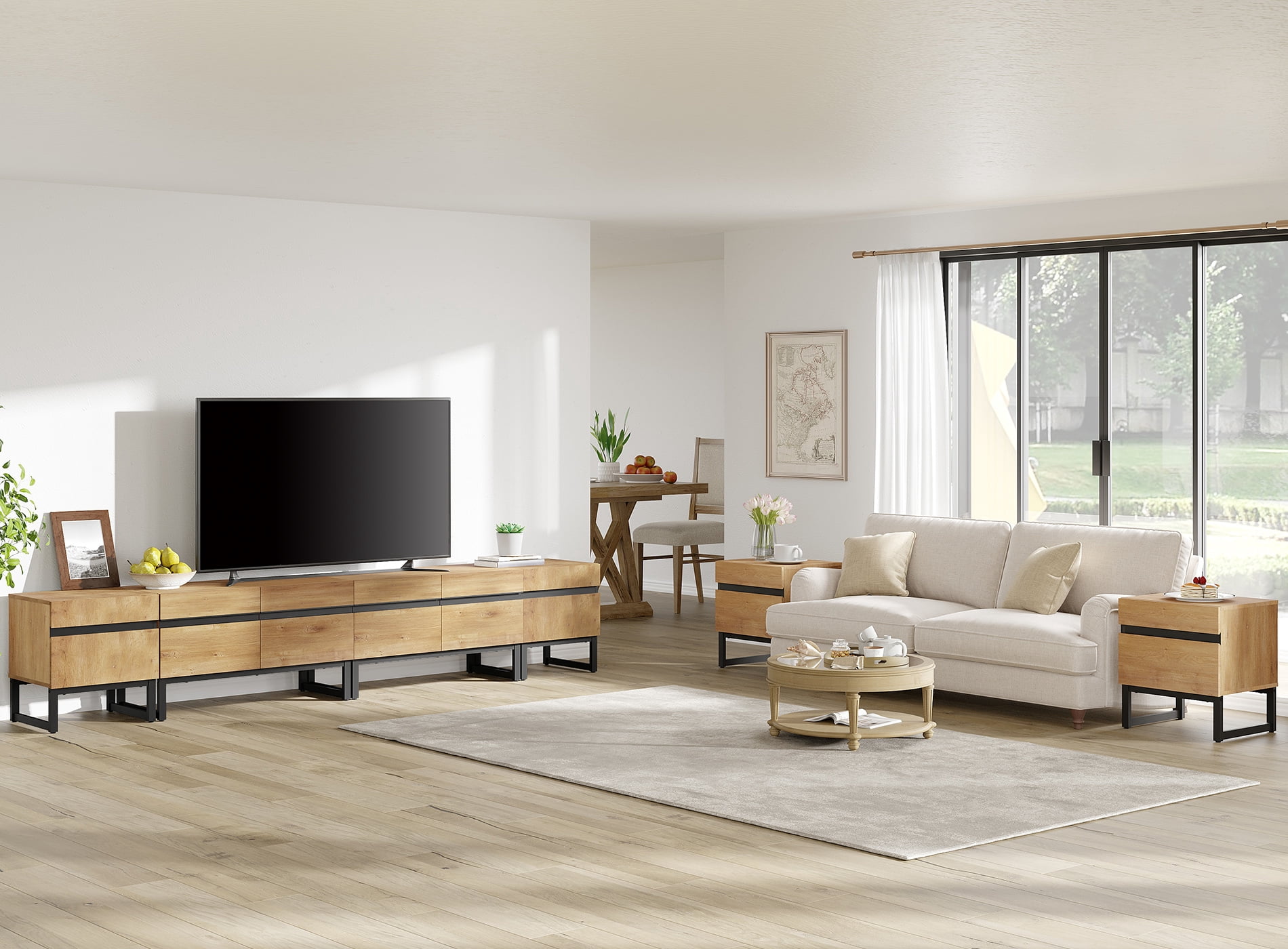 Modern TV Stand And End Table Set Of 3, Living Room Table Sets,TV Stand And 2 End Table Set With Drawers For Living Room, Entertainment Center, Console TV Table