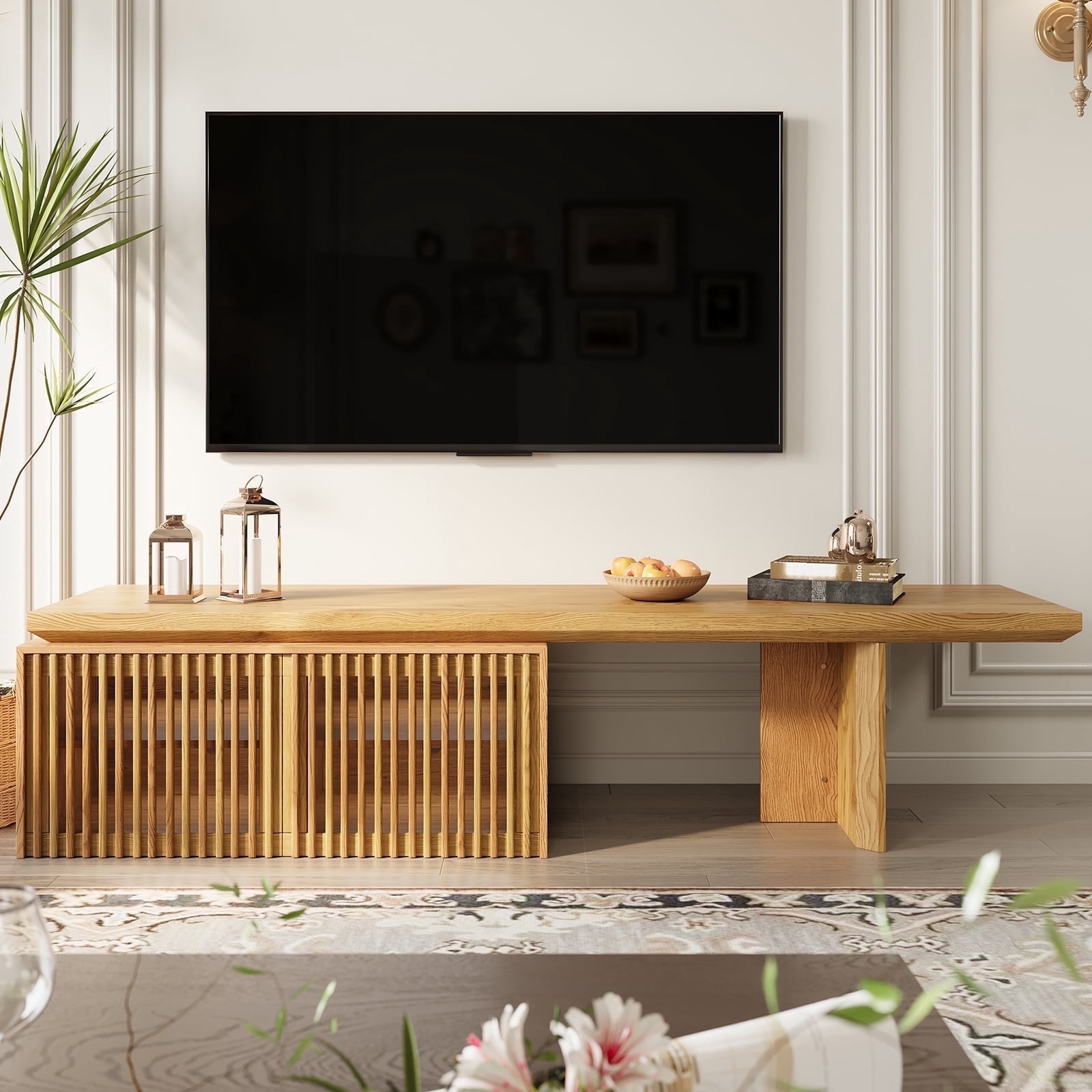 siu want ​​Extendable TV Stand with Storage for TVs Up to 100" - Adjustable Width (63.4"-94.5") Wood Color Media Console - Modern Entertainment Center for Living Room/Bedroom​