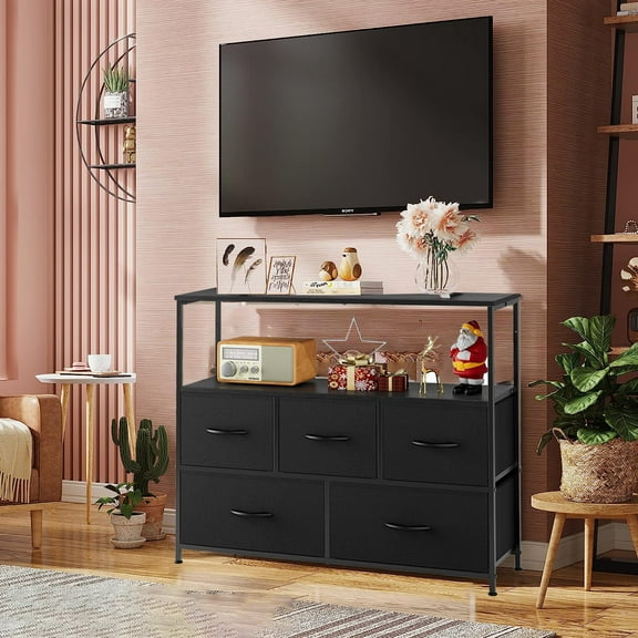 Modern TV Stand, Fabric TV Stand Entertainment Center for Up to 45" TV for Living Room, Bedroom, Black