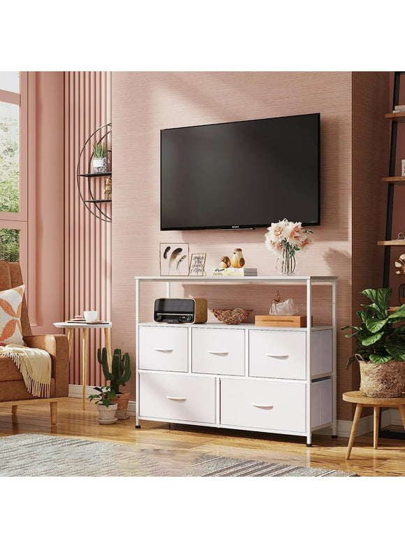 Modern TV Stand, Fabric TV Stand Entertainment Center for Up to 45" TV for Living Room, Bedroom,White