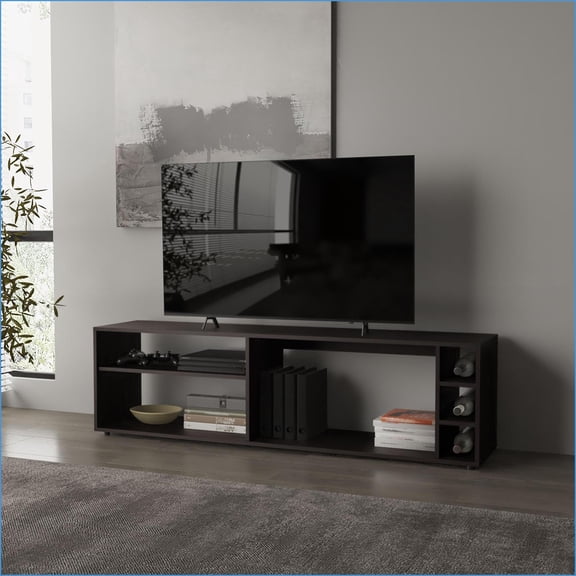 Modern TV Stand Fits 70 Screens, 4 Open Shelves, Wengue Finish | Wenge | TV Size Ranges 60-69 inches