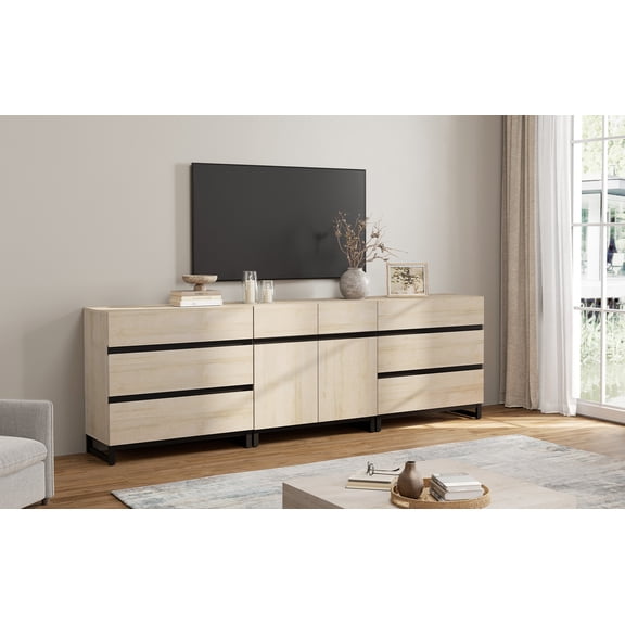 Modern TV Stand For Tvs Up To 100 Inch, 3-In-1 TV Console With Adjustable Shelves And 6 Drawers, Media Console For Living Room And Bedroom,Beige