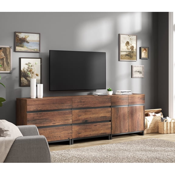 Modern TV Stand For Tvs Up To 100 Inch, 3-In-1 TV Console With Adjustable Shelves And 6 Drawers, Media Console For Living Room And Bedroom,Brown