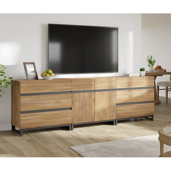 Modern TV Stand For Tvs Up To 100 Inch, 3-In-1 TV Console With Adjustable Shelves And 6 Drawers, Media Console For Living Room And Bedroom,Oak
