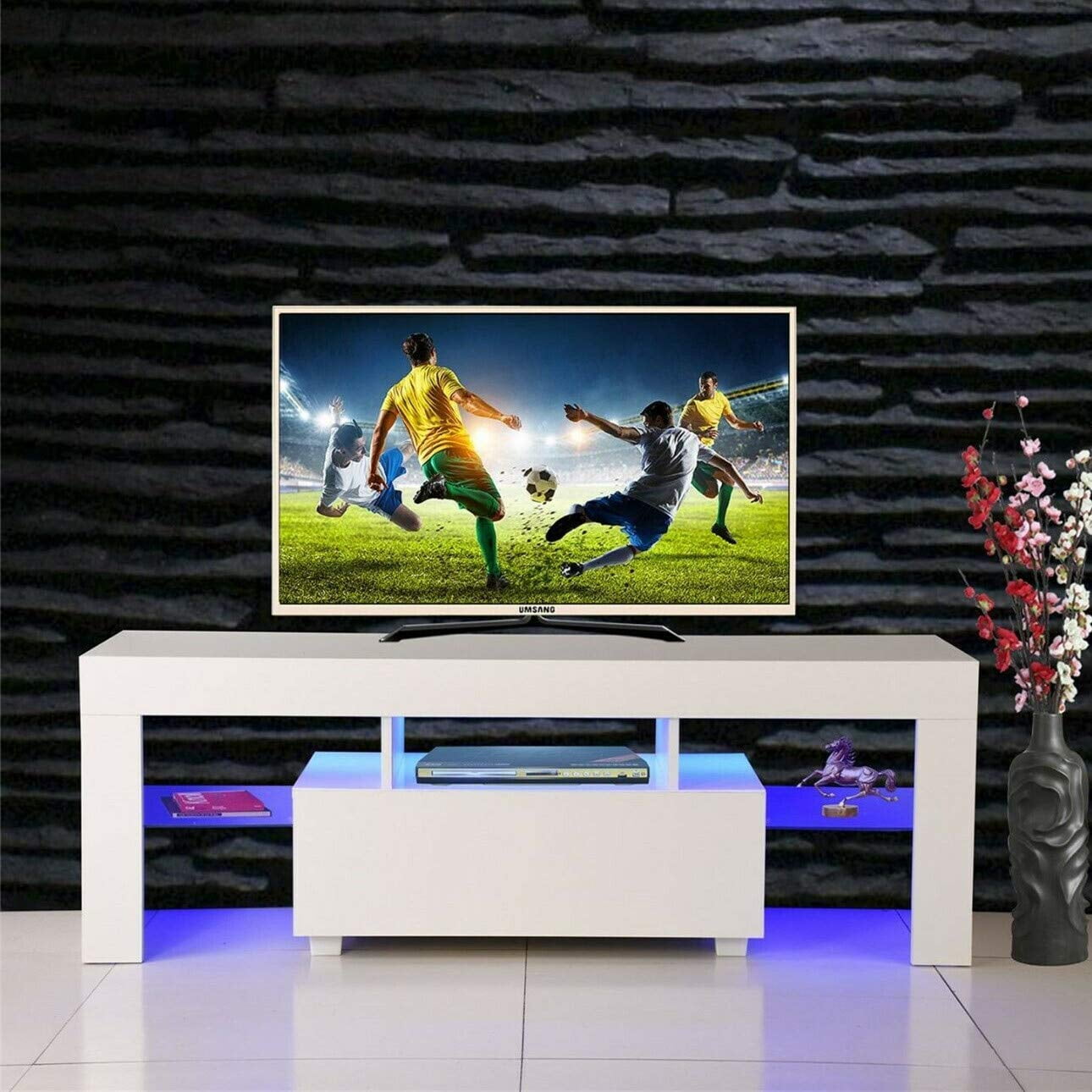 Modern TV Stand with LED Light Wood Television Stand Media Storage