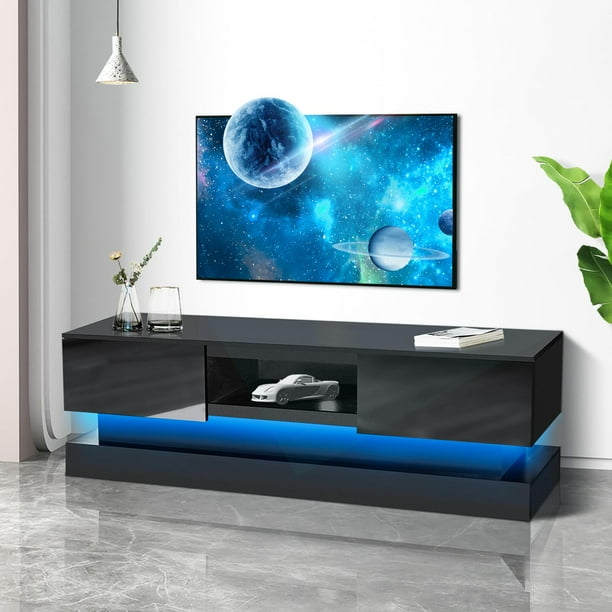 Modern TV Stand with LED Lights, Black LED Entertainment Center for 60