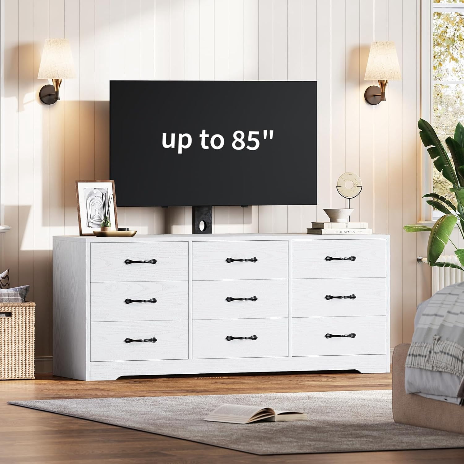 Modern TV Stand with Mount, 55 Inch Entertainment Center with 9 Drawers ...