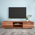 thumbnail image 1 of Modern TV Stand for TVs Up to 70 Inch Flat Screen, Wooden TV Console Table with 2 Side Storage Cabinet and Open Shelves, Entertainment Center for Living Room, Bedroom, Walnut, 1 of 7