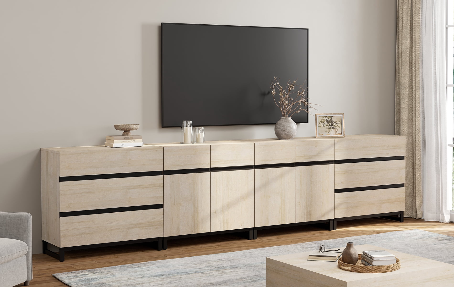 Modern TV Stand For Tvs Up To 120 Inches, 4-In-1 Entertainment Console With 6 Drawers And Adjustable Shelves, Media Cabinet For Living Room Or Bedroom,Beige