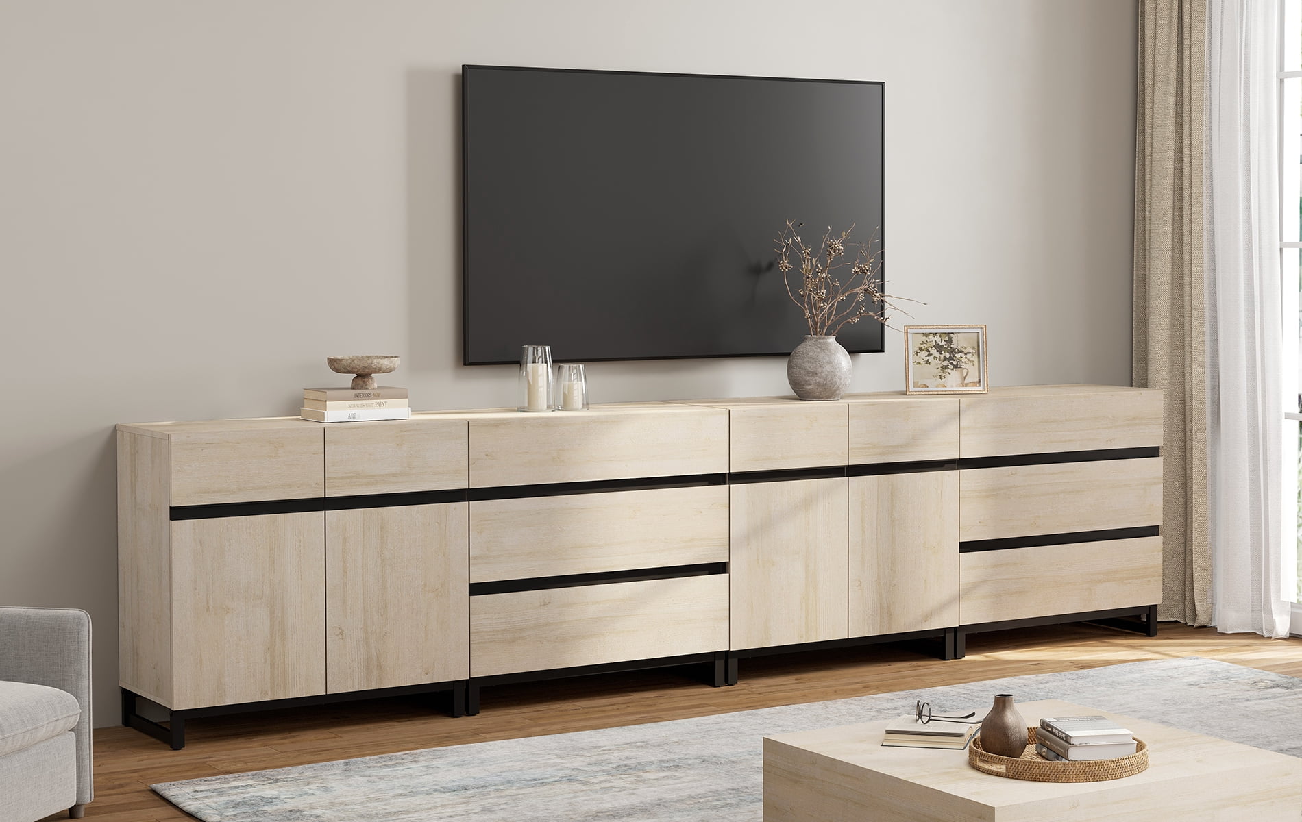 Modern TV Stand For Tvs Up To 120 Inches, 4-In-1 Entertainment Console With 6 Drawers And Adjustable Shelves, Media Cabinet For Living Room Or Bedroom,Beige