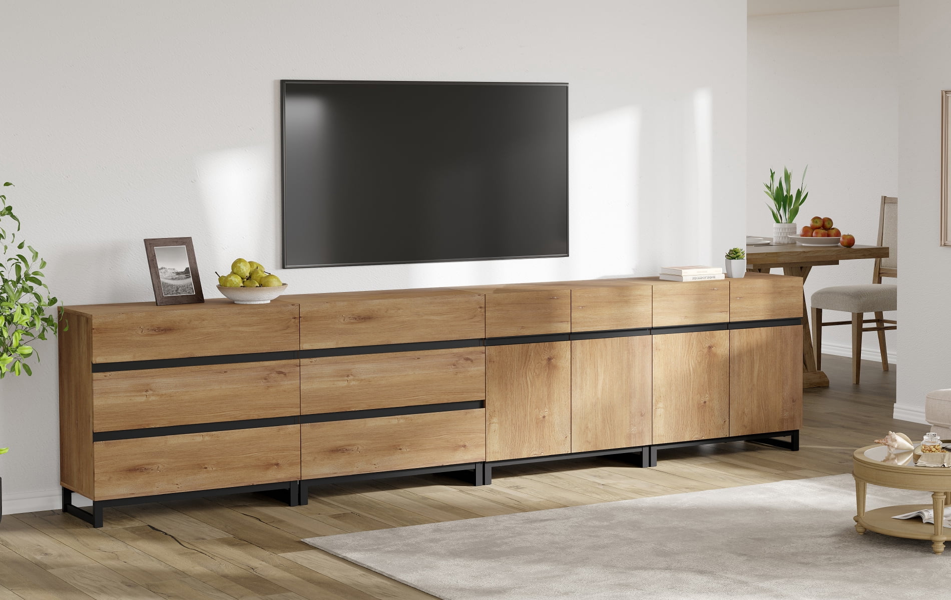 Modern TV Stand For Tvs Up To 120 Inches, 4-In-1 Entertainment Console With 6 Drawers And Adjustable Shelves, Media Cabinet For Living Room Or Bedroom,Oak