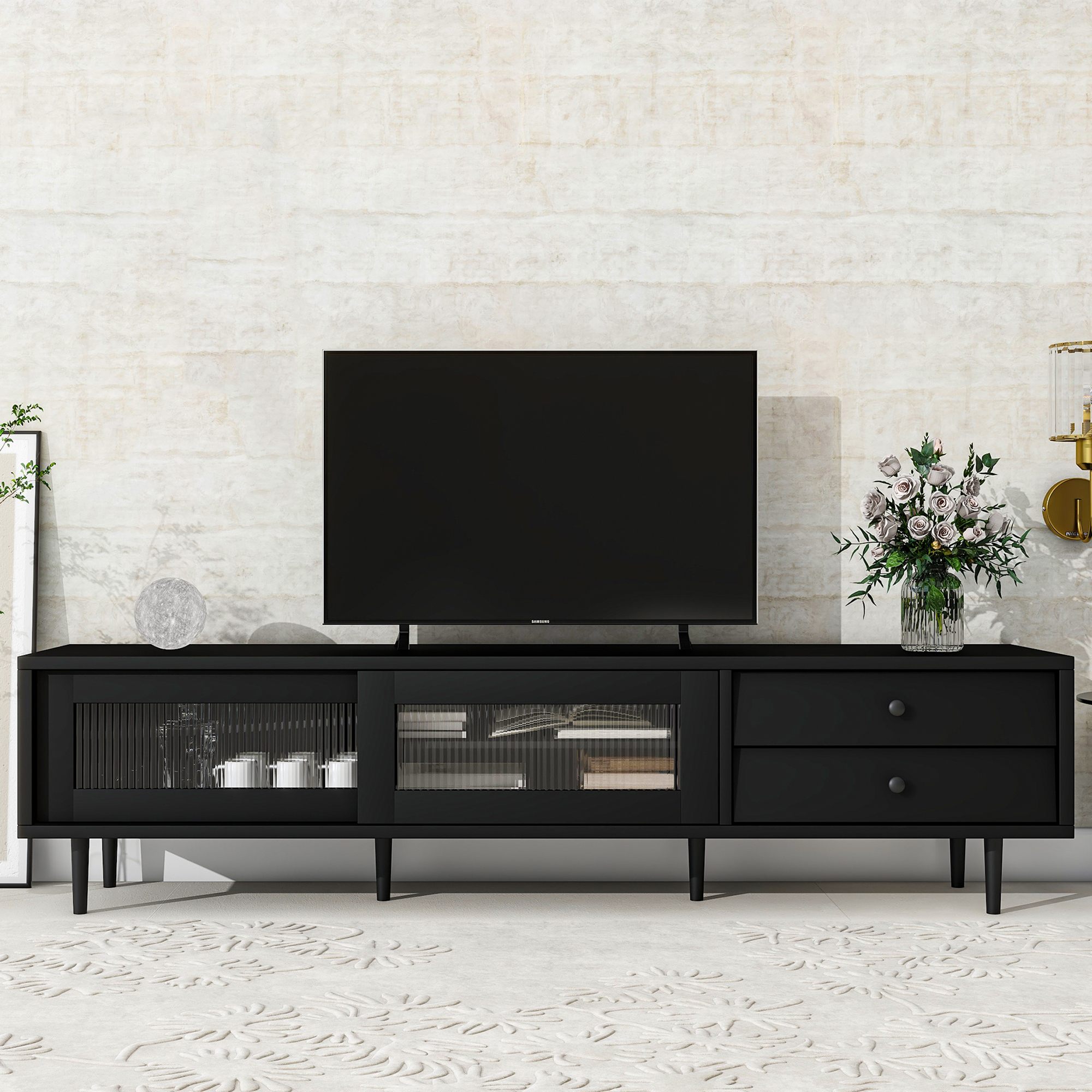 Modern TV Stand for TVs Up to 75", Chic Elegant Fluted Media Console