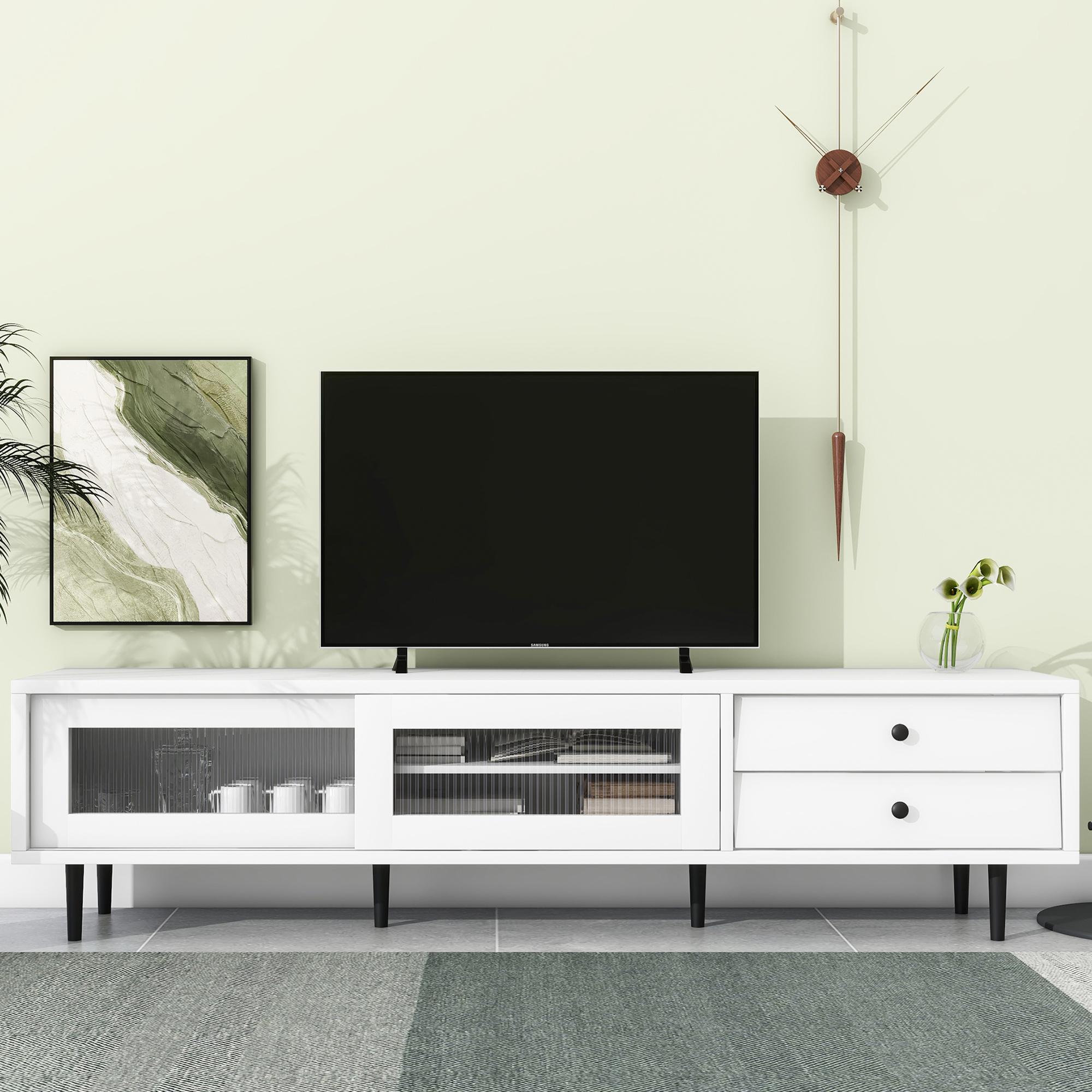 Modern TV Stand for TVs Up to 75", Chic Elegant Fluted Media Console