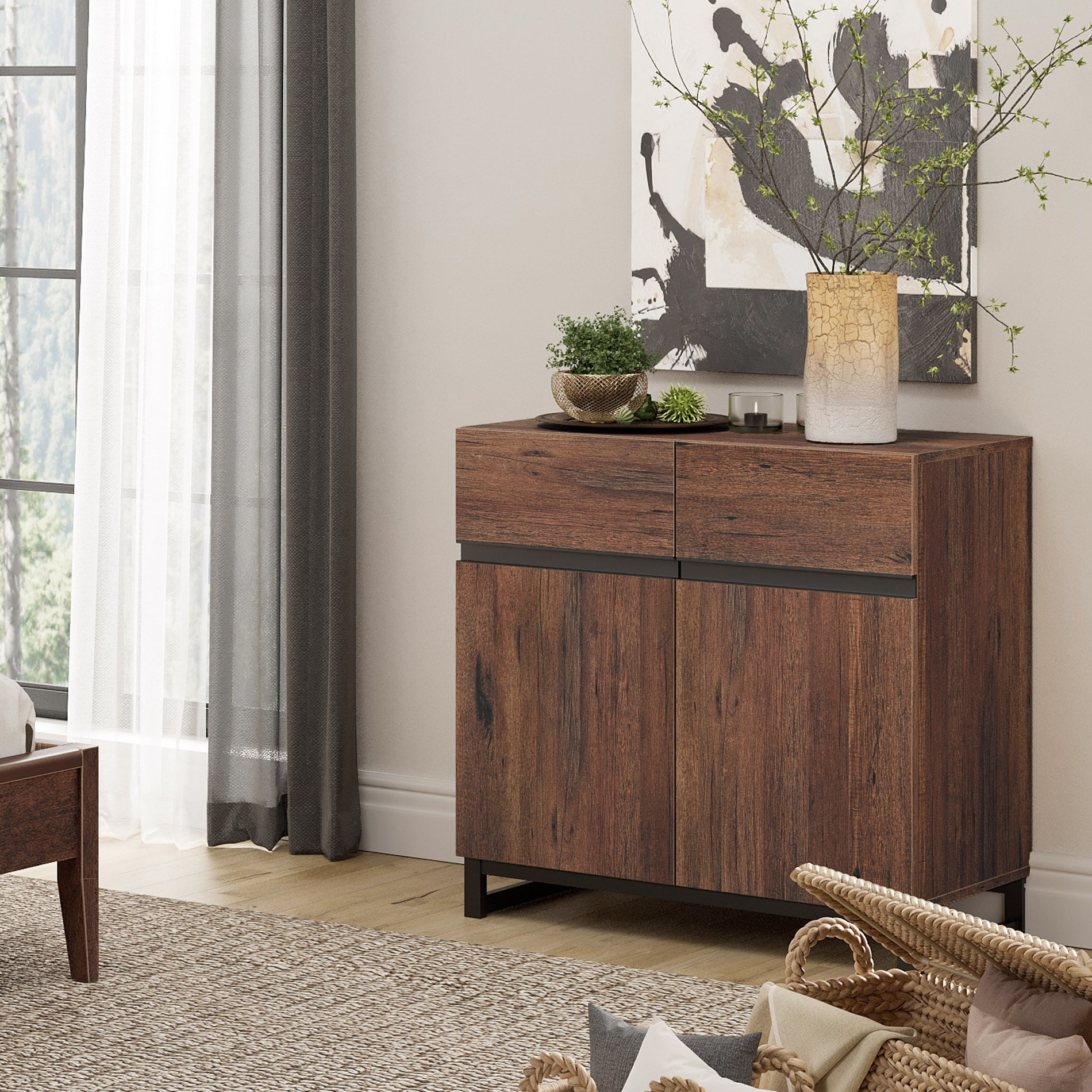 Modern TV Stand for TVs Walnut