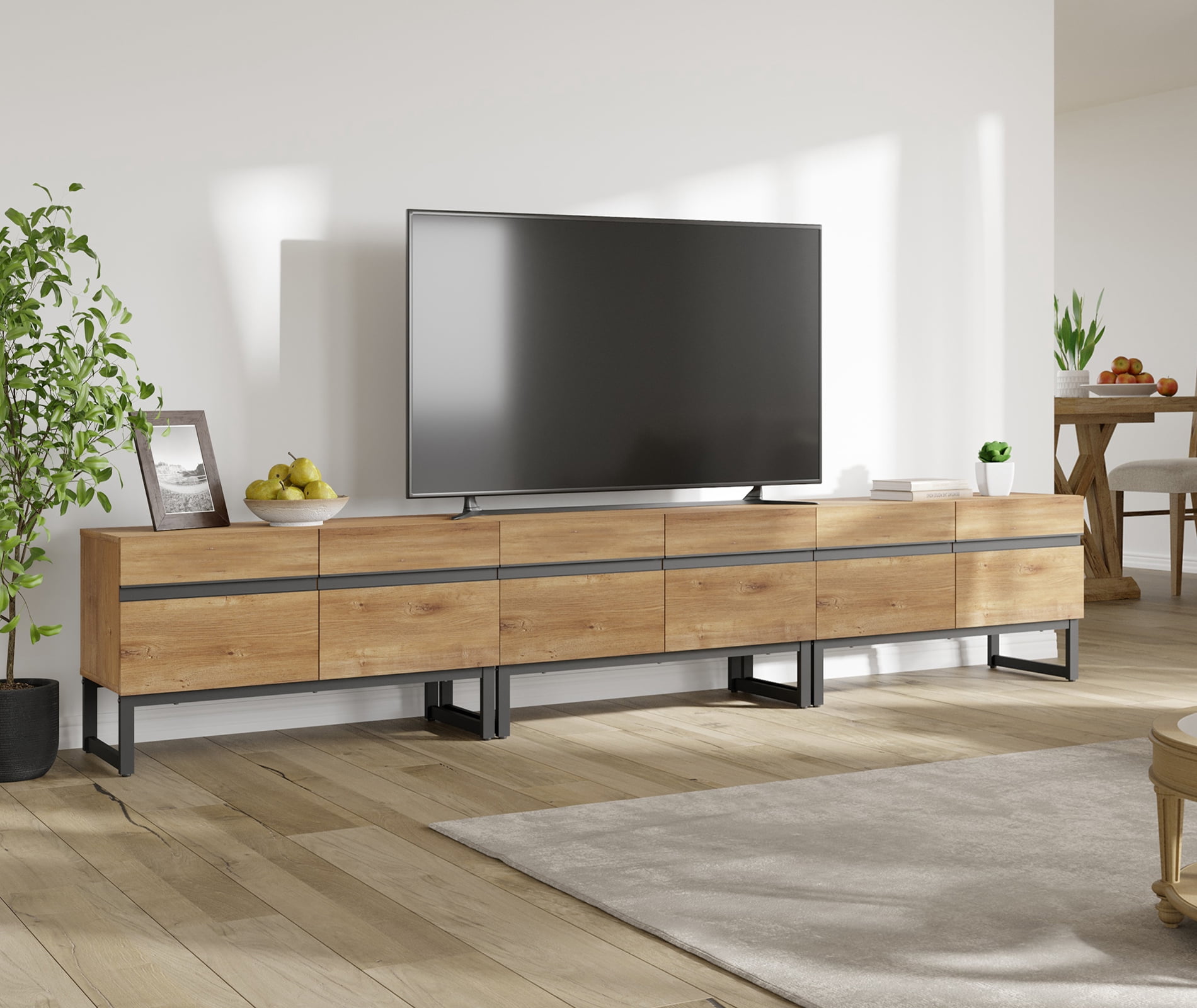 Modern TV Stand for TVs up to 110 inch, 3 in 1 Entertainment Center TV Console with Storage Cabinets and Metal Base,Media Console for Living Room