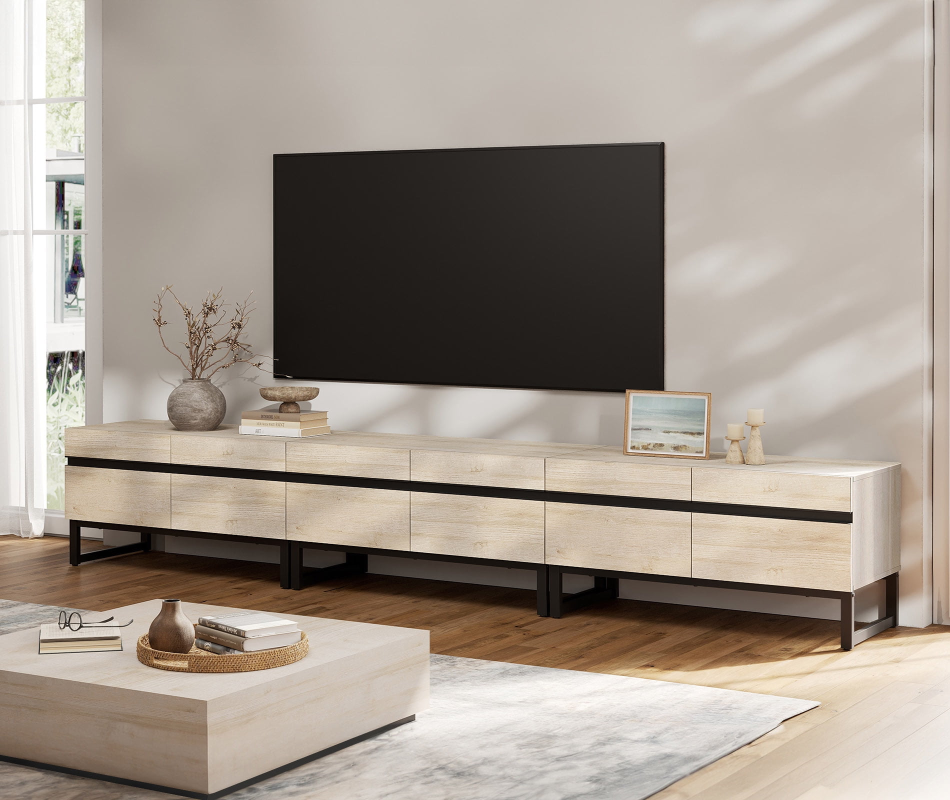 Modern TV Stand for TVs up to 110 inch, 3 in 1 Entertainment Center TV Console with Storage Cabinets and Metal Base,Media Console for Living Room